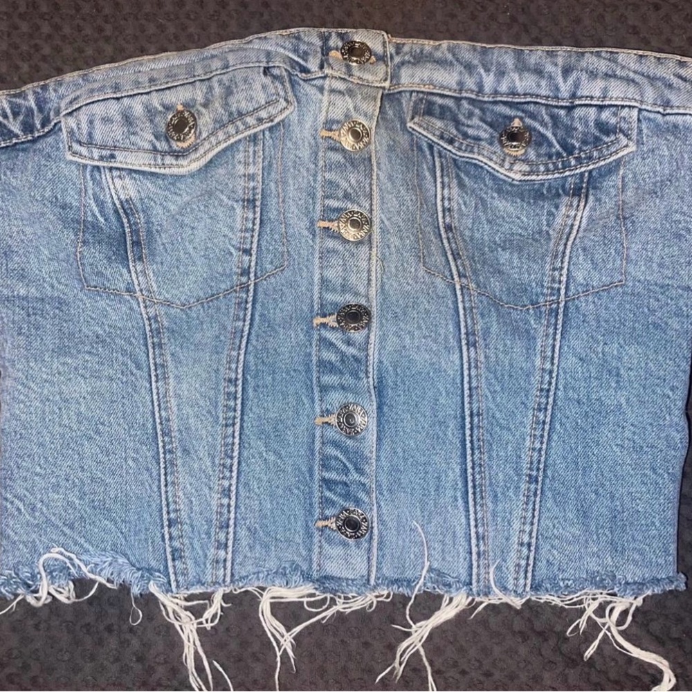 Zara Denim Button-Up Strapless Top